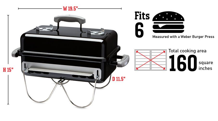 Fits 6 Burgers Measured with a Weber Burger Press, Total cooking area 1,032 square cm