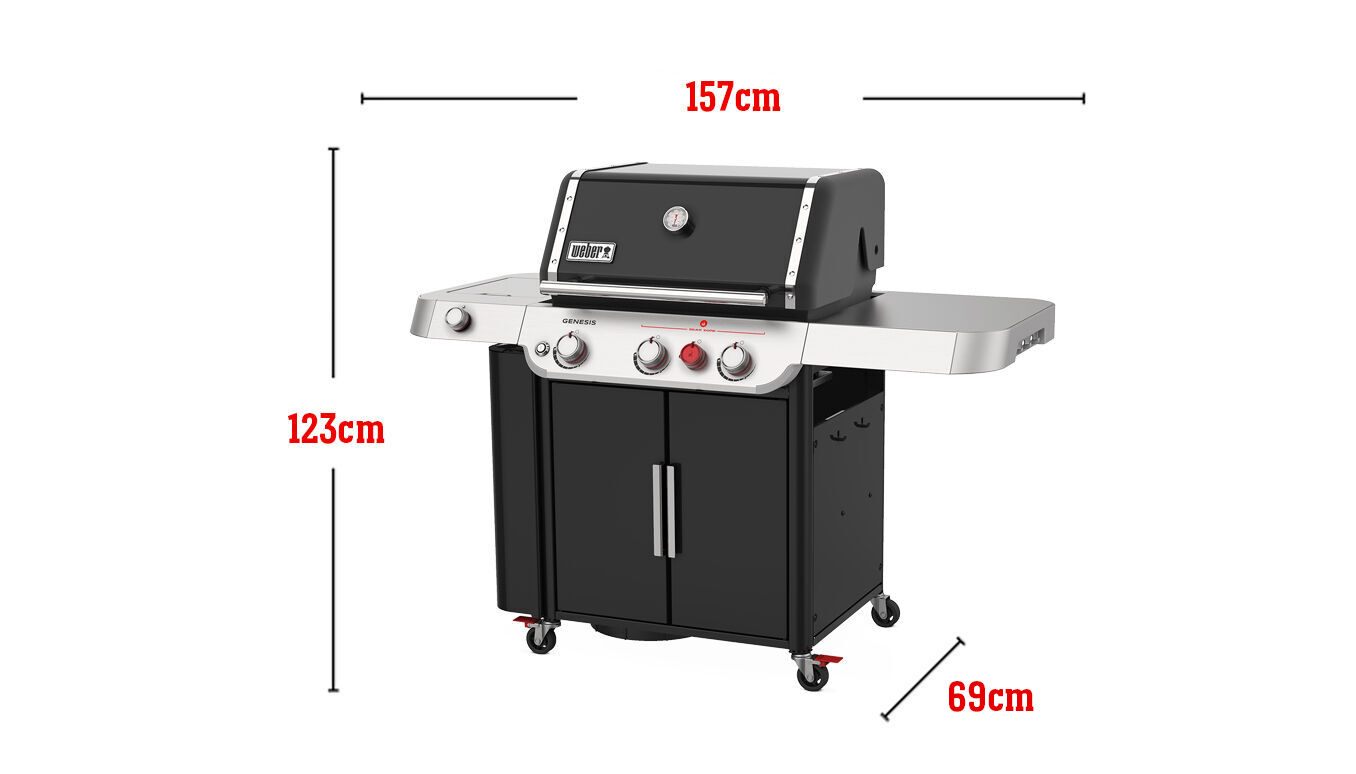 Fits 20 Burgers Measured with a Weber Burger Press, Total cooking area 4,316 square cm, 39,000 Btu-Per-Hour Input Burners, Sear Zone, Side Burner