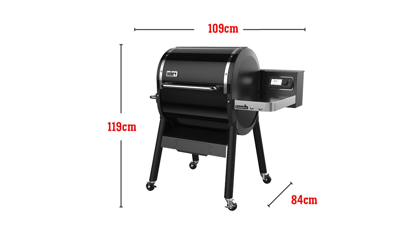 Rymmer 13 hamburgare gjorda med Weber hamburgarpress, total grillyta 4 310 cm2, Weber Connect smart grillteknologi