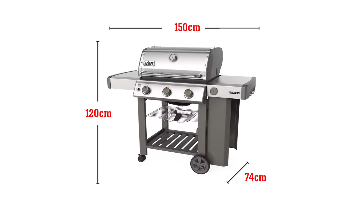 Fits 20 Burgers Measured with a Weber Burger Press, Total cooking area 4,316 square cm, 39,000 Btu-Per-Hour Input Burners