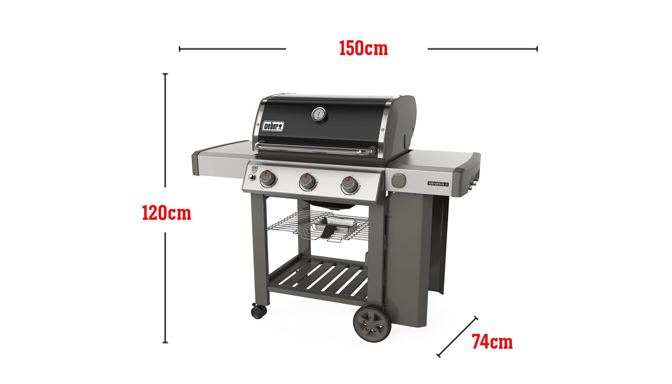 Può contenere 20 hamburger realizzati con una pressa per hamburger Weber, area di cottura totale 4316 cm quadrati, input bruciatori 39.000 Btu/ora