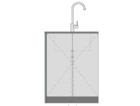 Sink and tap above cupboard