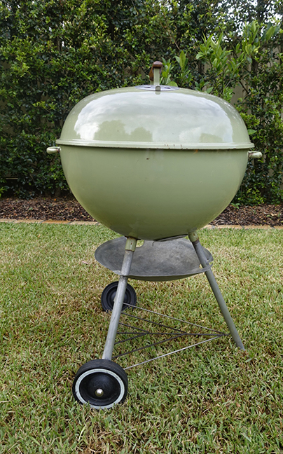 1960s Avocado green Weber kettle, aka The Caribbean
