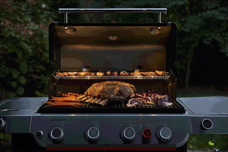 Divers morceaux de viande et des légumes frais sont posés sur un gril, prêts à être grillés.
