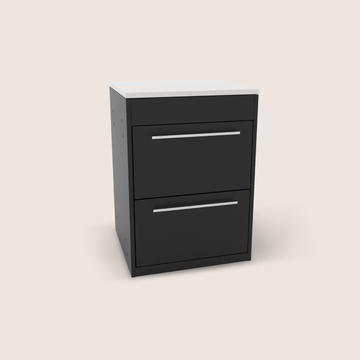 Double drawer module with two doors in black