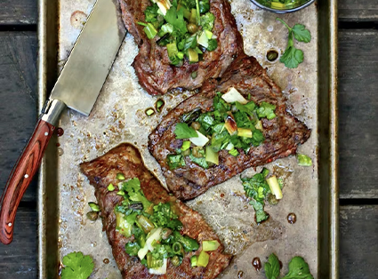 Black Pepper New York Strip Steaks with Horseradish Sauce