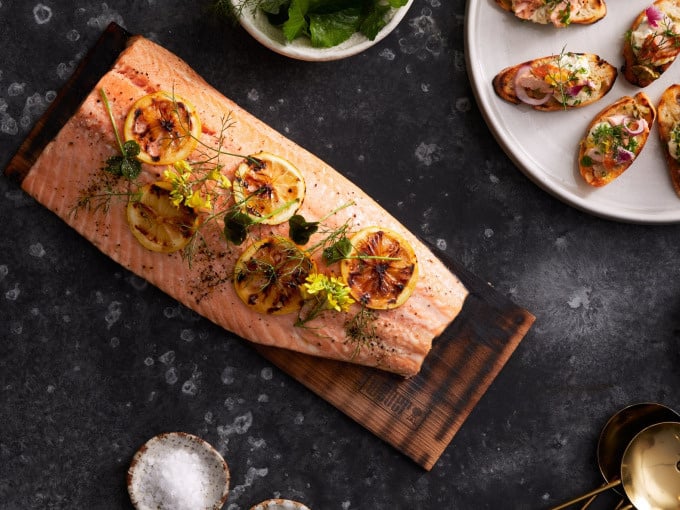  Smoked Salmon and Lemon-Caper Sour Cream Crostini 


