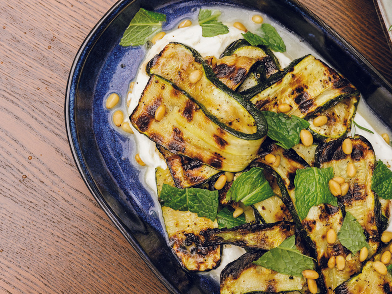  Grilled Zucchini, Labneh, Mint and Pine Nut Salad

