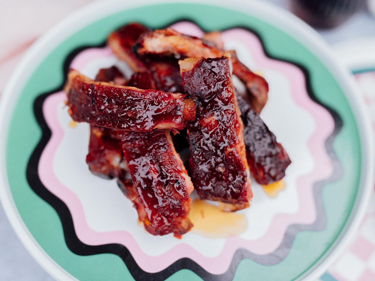  Smoked Sticky Pork Ribs with Plum Vinegar Glaze 

