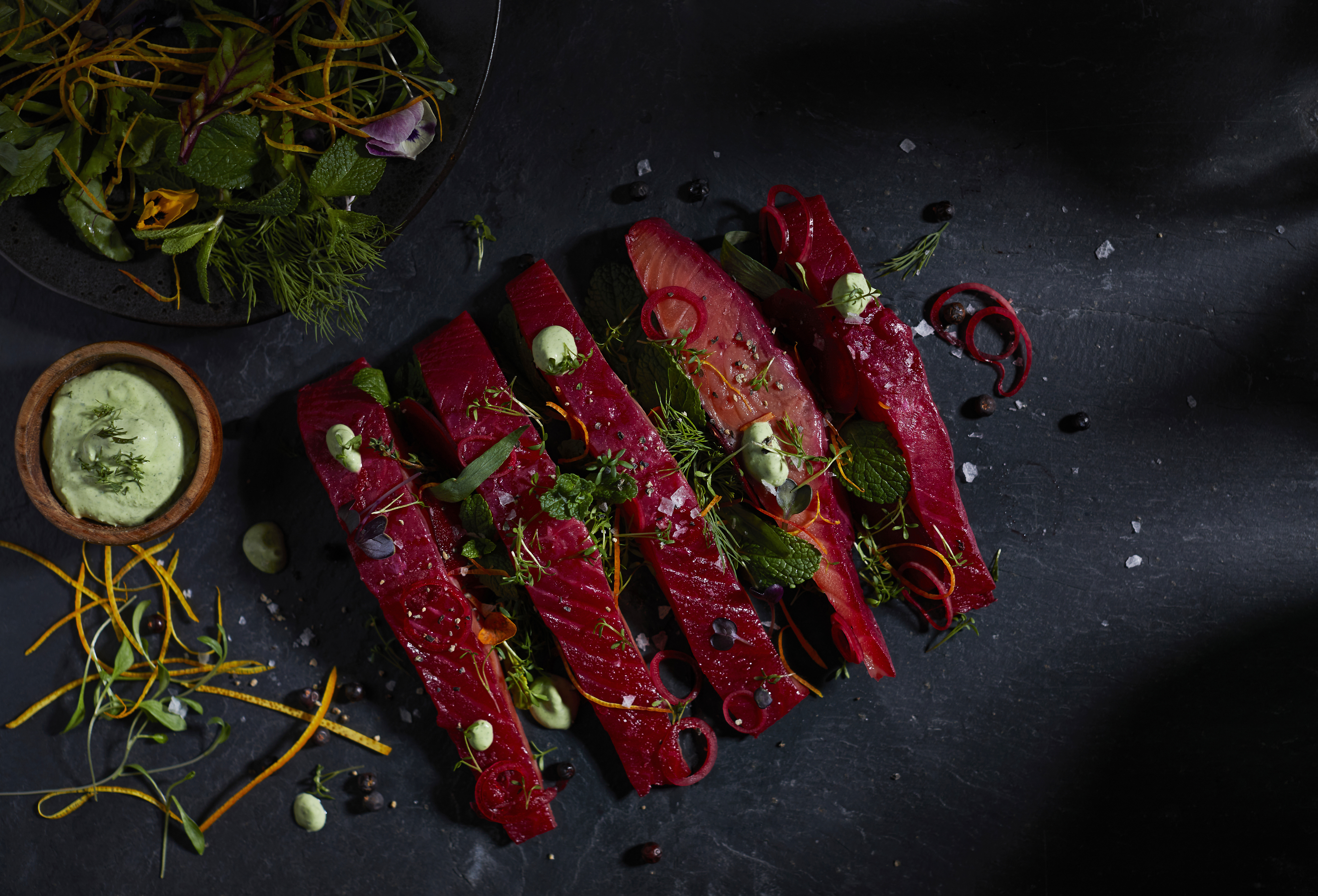  Gerookte zalm met Gin marinade

