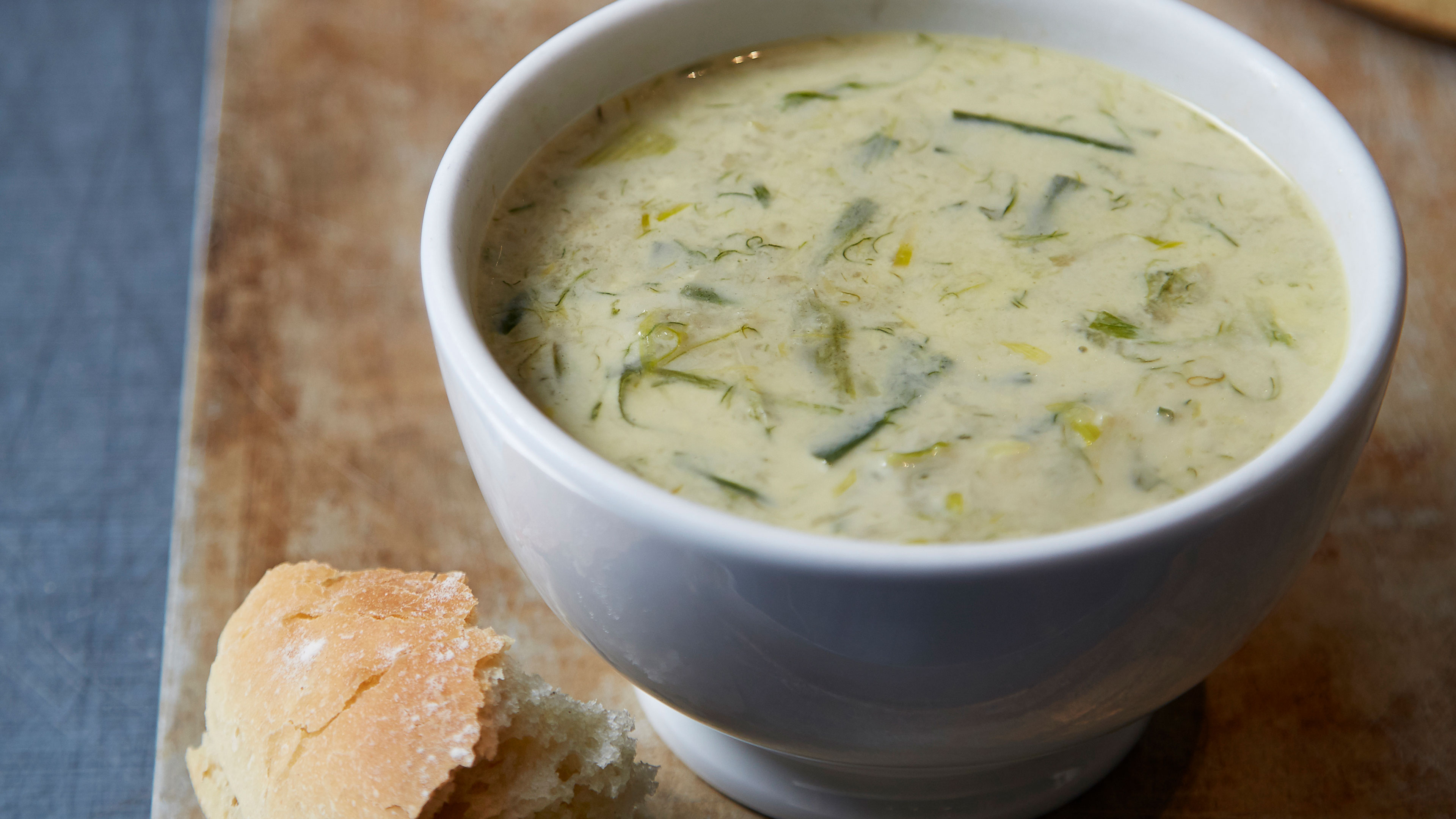  Smoked leek and potato soup with fig and goat cheese flat bread


