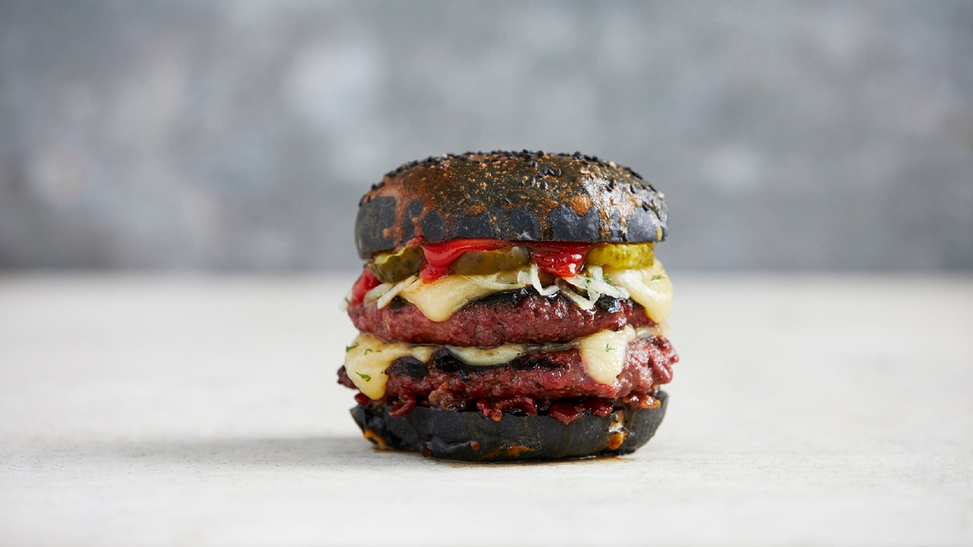  Black bun burger with bacon jam


