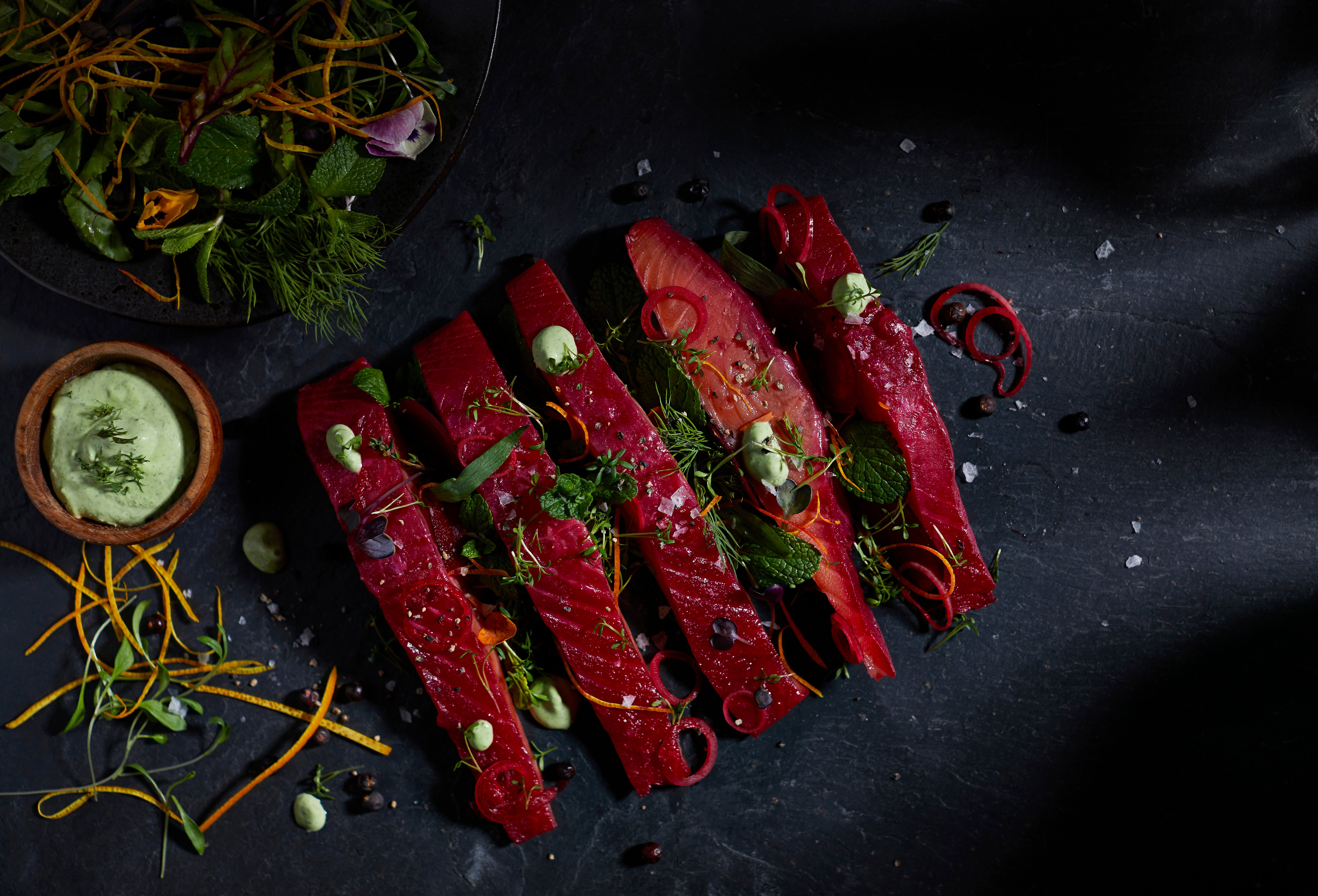  Gerookte zalm met Gin marinade

