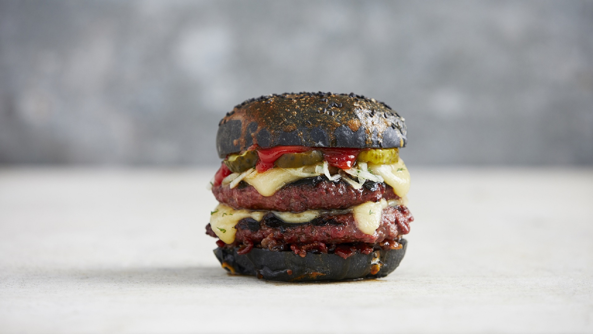  Black bun burger with bacon jam


