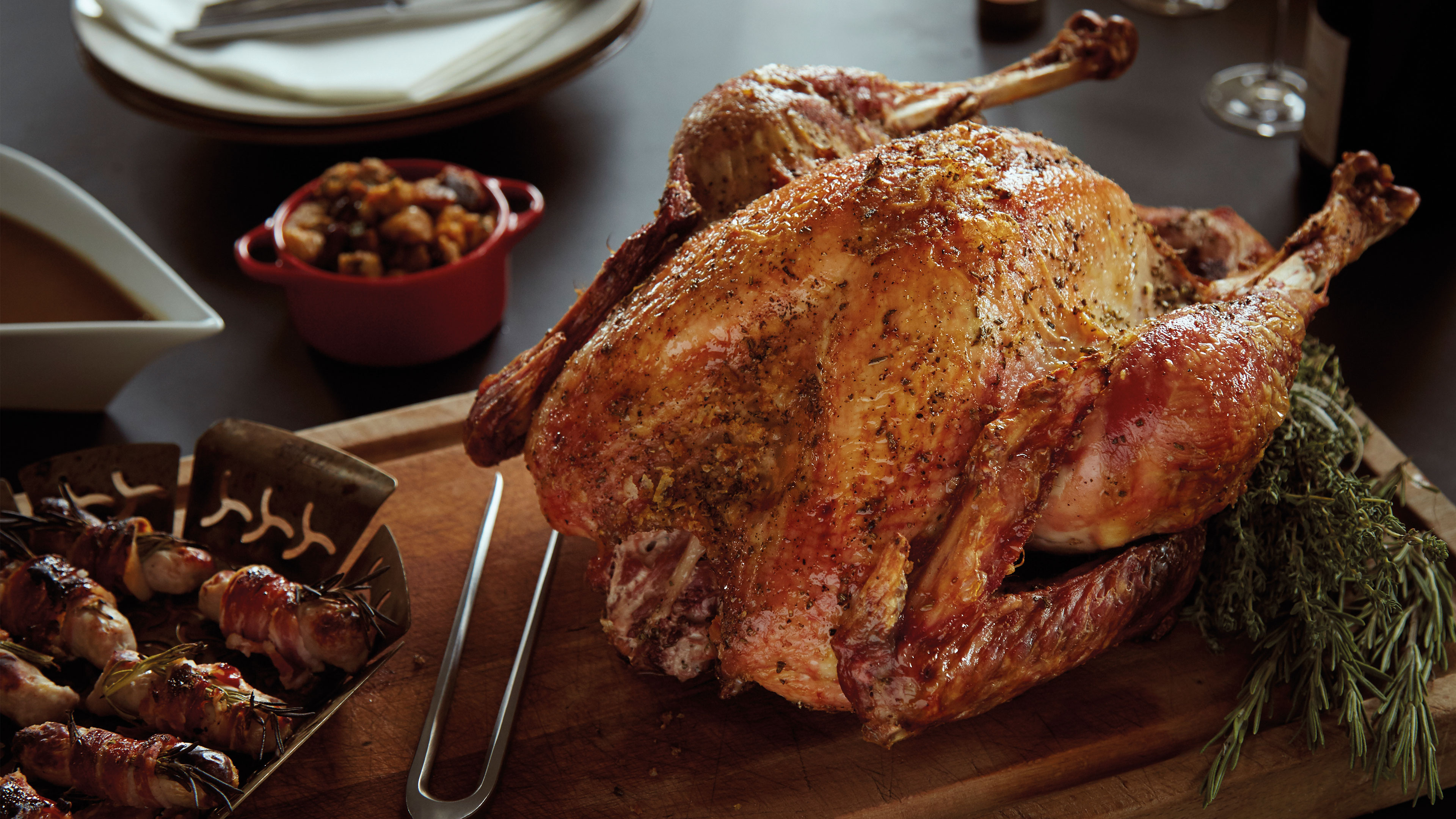  Roast Turkey with Hasselback potatoes and Brussel sprouts


