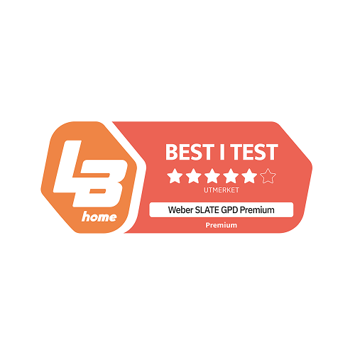 Teststempel fra L&B Home: «Best i test» for Weber SLATE GPD Premium med terningkast 5 av 6 stjerner og vurderingen «Utmerket».